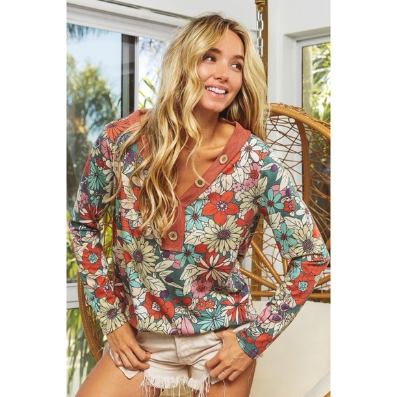 BiBi Floral Long Sleeve Top - Multicolor - Picture 4 of 10